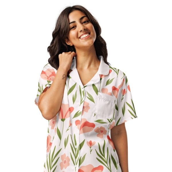 Pink Flowers -  Women’s short sleeve pajama top