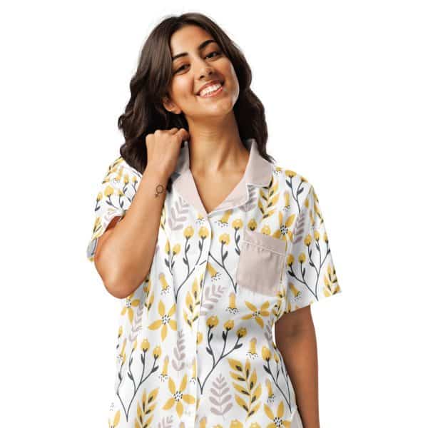 Yellow Flowers - Women’s short sleeve pajama top