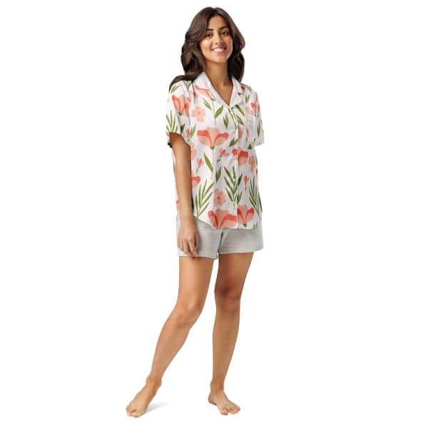Pink Flowers -  Women’s short sleeve pajama top
