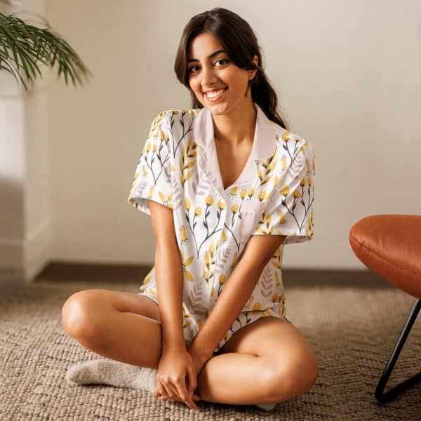 Yellow Flowers - Women’s short sleeve pajama top
