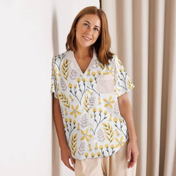 Yellow Flowers - Women’s short sleeve pajama top