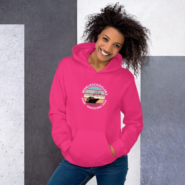 Unisex Hoodie | White Font | Rome - Barcelona 2025