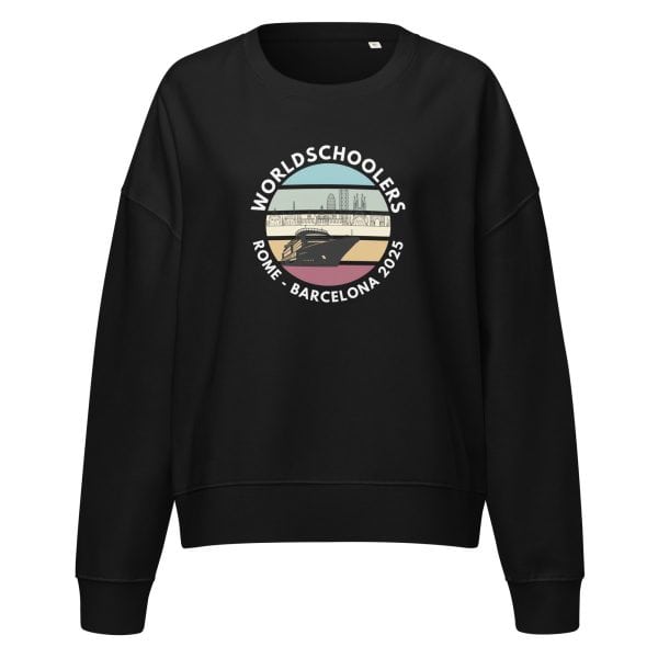 Women’s organic crew neck sweatshirt | White Font | Rome - Barcelona 2025