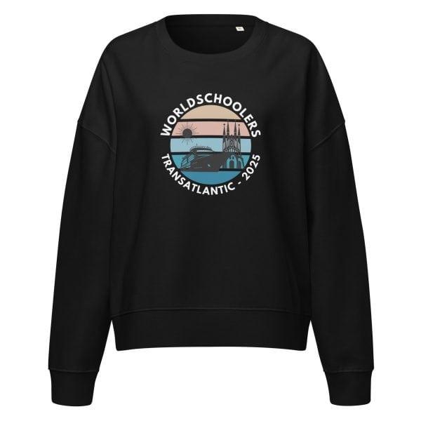 Women’s organic crew neck sweatshirt | White Font | Transatlantic 2025