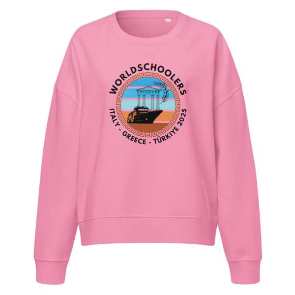 Women’s organic crew neck sweatshirt | Black Font | Italy - Greece - Türkiye 2025