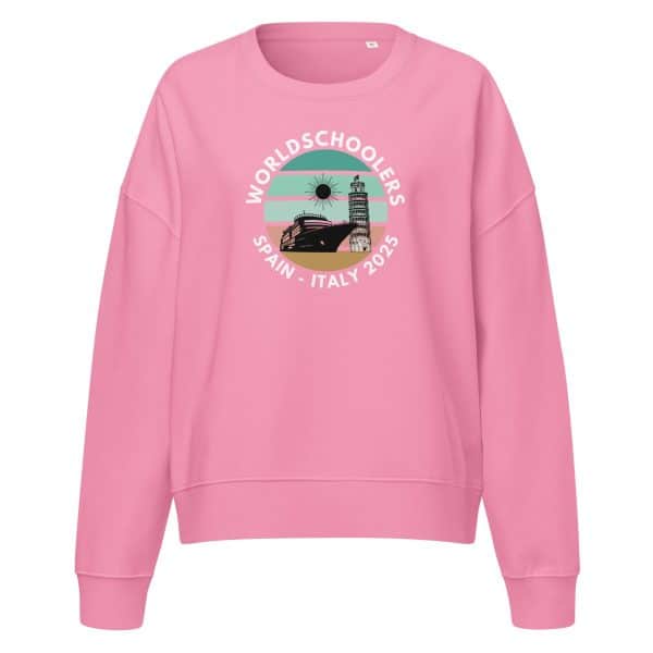 Women’s organic crew neck sweatshirt | White Font | Spain - Italy 2025