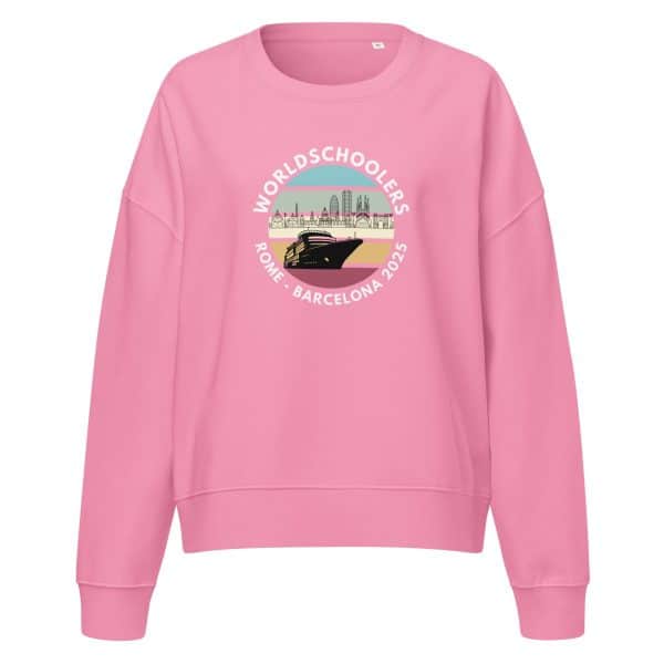 Women’s organic crew neck sweatshirt | White Font | Rome - Barcelona 2025