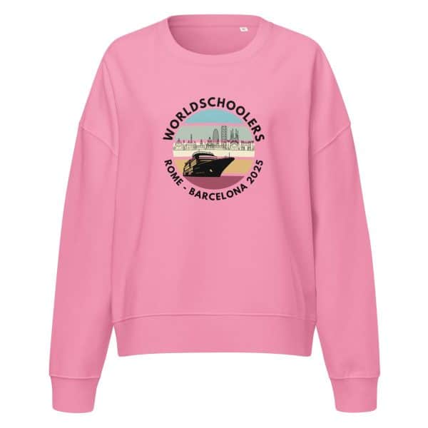 Women’s organic crew neck sweatshirt | Black Font | Rome - Barcelona 2025