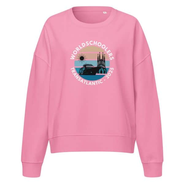 Women’s organic crew neck sweatshirt | White Font | Transatlantic 2025