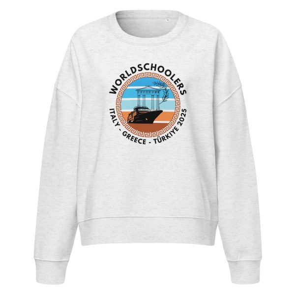 Women’s organic crew neck sweatshirt | Black Font | Italy - Greece - Türkiye 2025