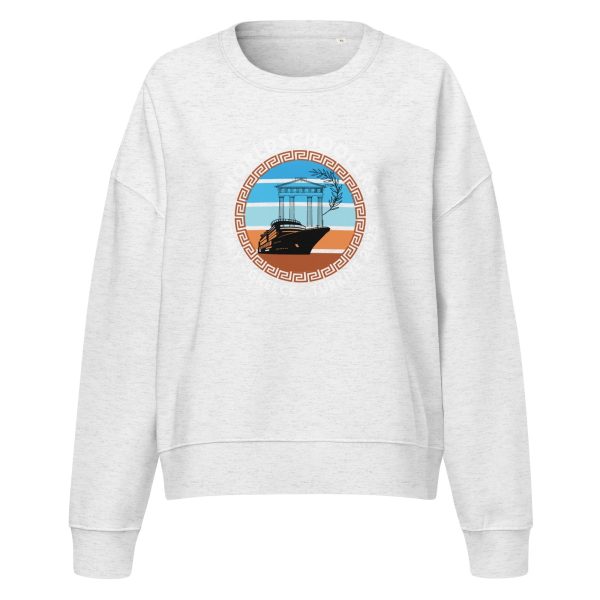 Women’s organic crew neck sweatshirt | White Font | Italy - Greece - Türkiye 2025