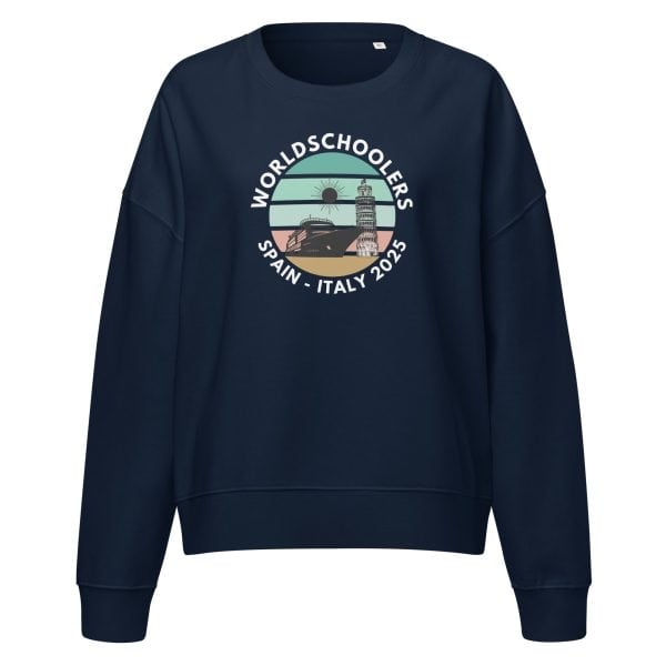 Women’s organic crew neck sweatshirt | White Font | Spain - Italy 2025