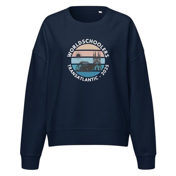 Women’s organic crew neck sweatshirt | White Font | Transatlantic 2025