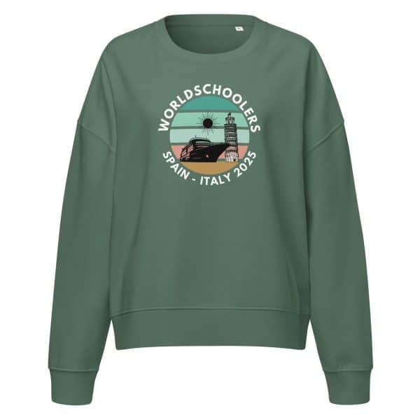 Women’s organic crew neck sweatshirt | White Font | Spain - Italy 2025