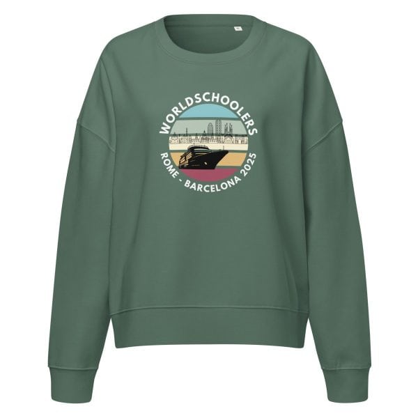 Women’s organic crew neck sweatshirt | White Font | Rome - Barcelona 2025