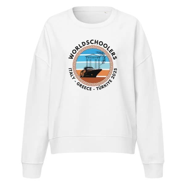 Women’s organic crew neck sweatshirt | Black Font | Italy - Greece - Türkiye 2025