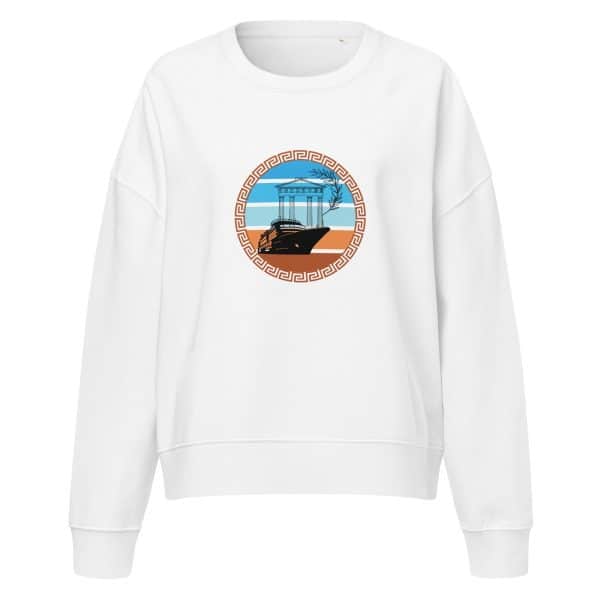 Women’s organic crew neck sweatshirt | White Font | Italy - Greece - Türkiye 2025