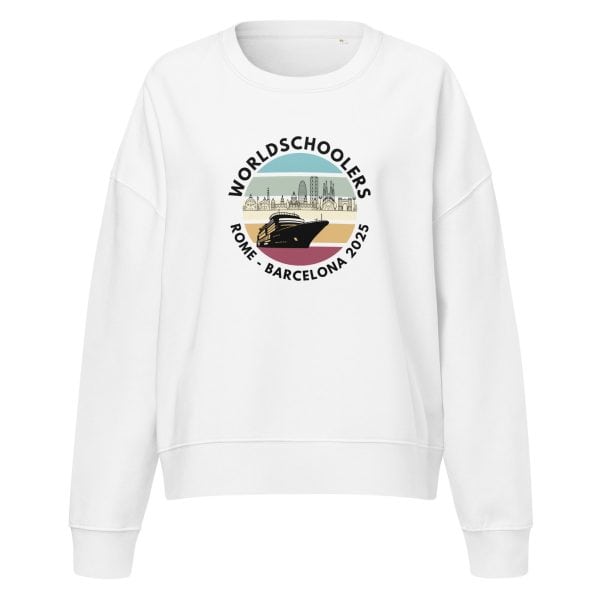 Women’s organic crew neck sweatshirt | Black Font | Rome - Barcelona 2025