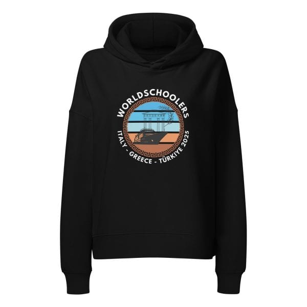 Women’s organic mid-weight hoodie | White Font | Italy - Greece - Türkiye 2025