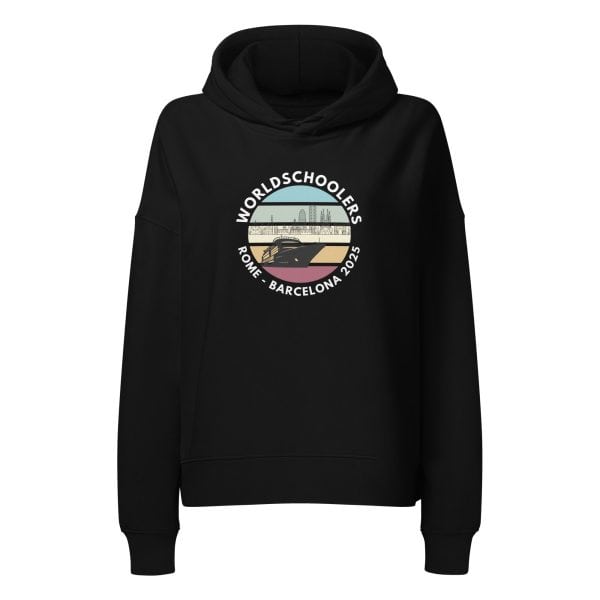 Women’s organic mid-weight hoodie | White Font | Rome - Barcelona 2025