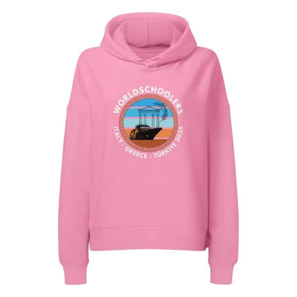 Women’s organic mid-weight hoodie | White Font | Italy - Greece - Türkiye 2025