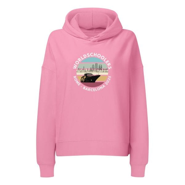 Women’s organic mid-weight hoodie | White Font | Rome - Barcelona 2025