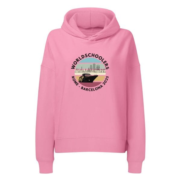 Women’s organic mid-weight hoodie | Black Font | Rome - Barcelona 2025