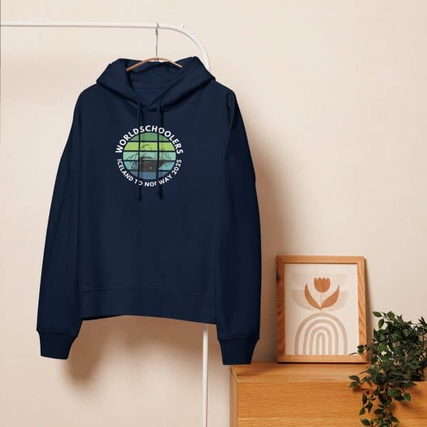 Women’s organic mid-weight hoodie | White Font | Iceland