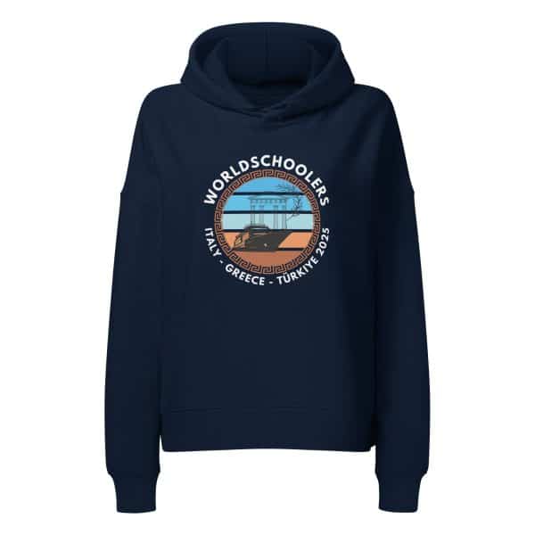Women’s organic mid-weight hoodie | White Font | Italy - Greece - Türkiye 2025