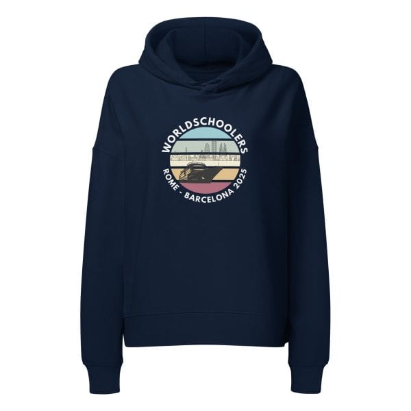 Women’s organic mid-weight hoodie | White Font | Rome - Barcelona 2025