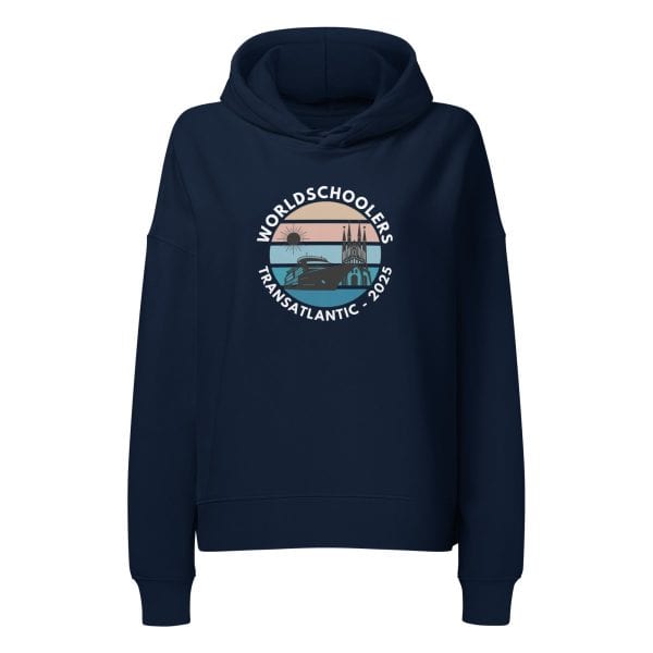 Women’s organic mid-weight hoodie | White Font | Transatlantic 2025