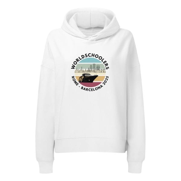 Women’s organic mid-weight hoodie | Black Font | Rome - Barcelona 2025
