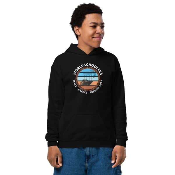 Youth heavy blend hoodie | White Font | Italy - Greece - Türkiye 2025