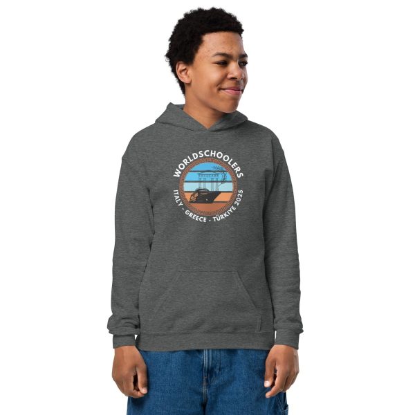 Youth heavy blend hoodie | White Font | Italy - Greece - Türkiye 2025