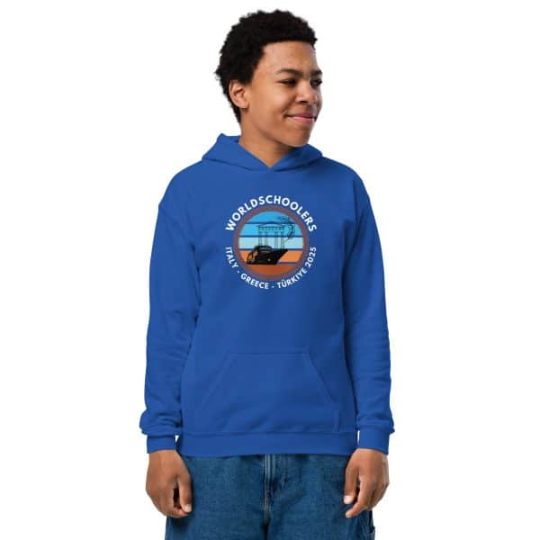 Youth heavy blend hoodie | White Font | Italy - Greece - Türkiye 2025