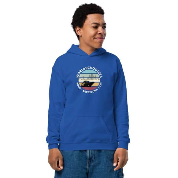 Youth heavy blend hoodie | White Font | Rome - Barcelona 2025